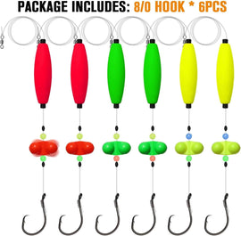 Pre-Tied Catfish Rig System, 23 Inch 55LB Santee Cooper Catfish Float Rig with Adjustable EVA Slip Float and High Carbon Circle Hooks 5/0 6/0 8/0, Ready-to-Fish for River and Bank Fishing(Cigar Float-8/0Hook * 6PCS) - 0