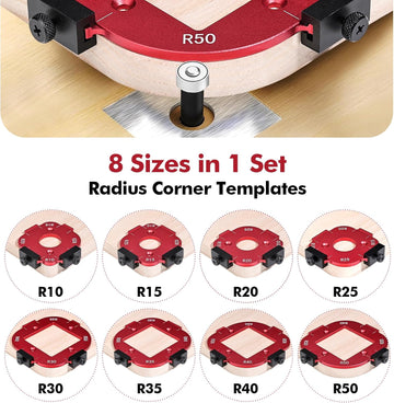 2 Pack Router Corner Radius Template, Premium Aluminum Alloy Router Corner Rounding Jig for Woodworking, 8-in-1 Arc Cutting Guide Set (R10-R50), Fits Trim, Handheld, and Table Routers - 0