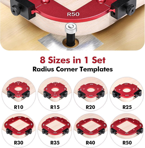2 Pack Router Corner Radius Template, Premium Aluminum Alloy Router Corner Rounding Jig for Woodworking, 8-in-1 Arc Cutting Guide Set (R10-R50), Fits Trim, Handheld, and Table Routers