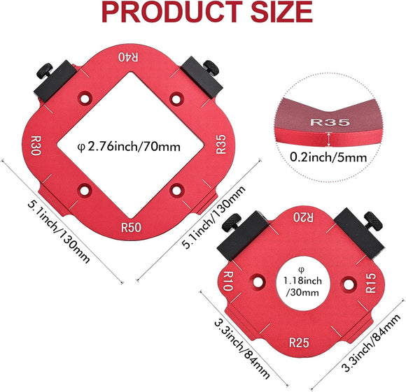 2 Pack Router Corner Radius Template, Premium Aluminum Alloy Router Corner Rounding Jig for Woodworking, 8-in-1 Arc Cutting Guide Set (R10-R50), Fits Trim, Handheld, and Table Routers