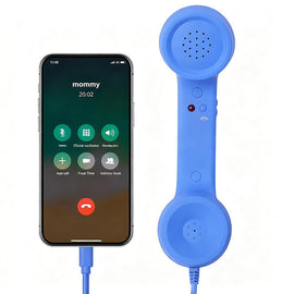 Handheld Retro Wired Telephone Handset with Microphone for Smartphones PC Blue