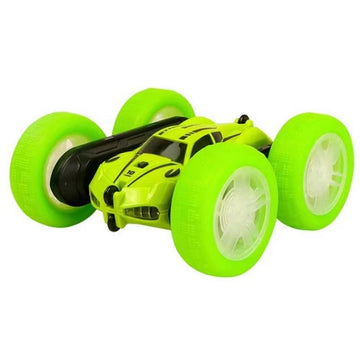 2.4 GHZ Remote Control Stunt Car 4WD Double Sided Rotating Crawler with Headlights Green - 0