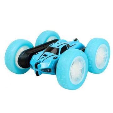 2.4 GHZ Remote Control Stunt Car 4WD Double Sided Rotating Crawler with Headlights Blue - 0