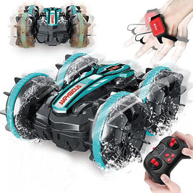 2.4Ghz Remote Control Gesture Sensor Toy Car Boat Truck 4WD Waterproof RC Amphibious Vehicle-Blue