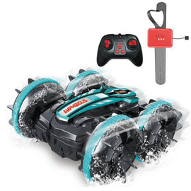 2.4Ghz Remote Control Gesture Sensor Toy Car Boat Truck 4WD Waterproof RC Amphibious Vehicle-Blue - 0