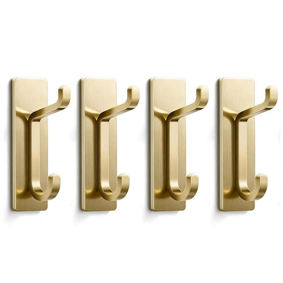 4 Pack Stainless Steel Double Adhesive Hooks with 3kg Capacity - Gold