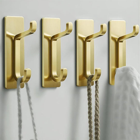 4 Pack Stainless Steel Double Adhesive Hooks with 3kg Capacity - Gold