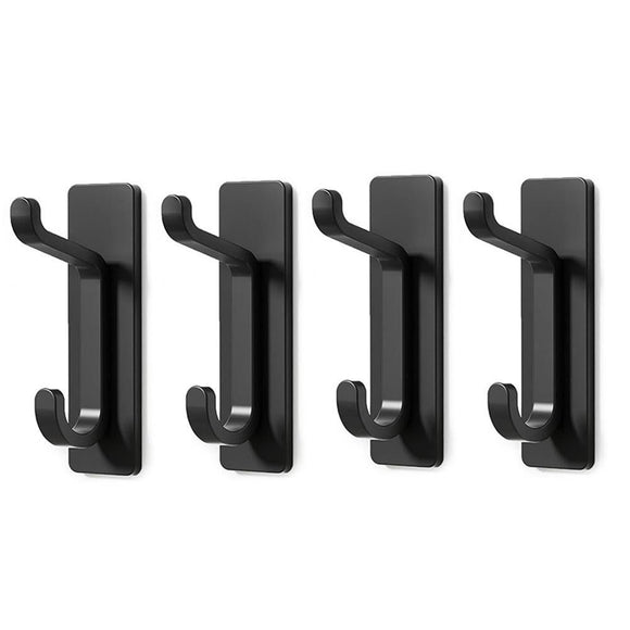 4 Pack Stainless Steel Double Adhesive Hooks with 3kg Capacity - Black