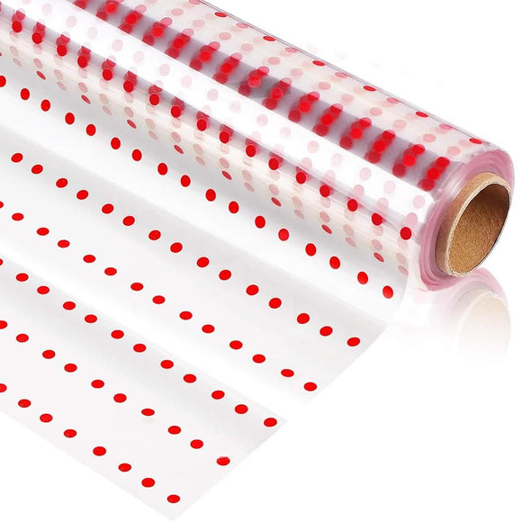 Clear Waterproof OPP Flower Bouquet Wrapping Paper Rolls - Small Red Polka Dots