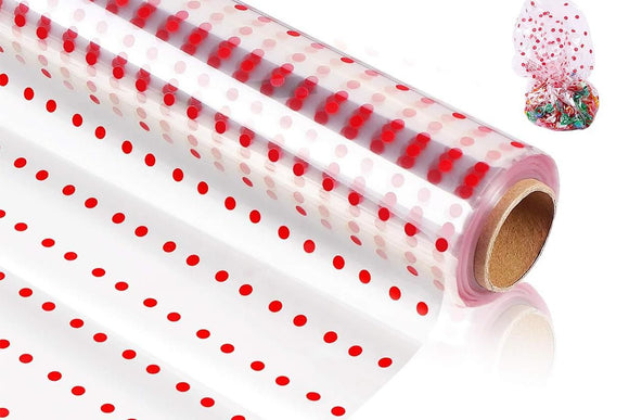 Clear Waterproof OPP Flower Bouquet Wrapping Paper Rolls - Small Red Polka Dots