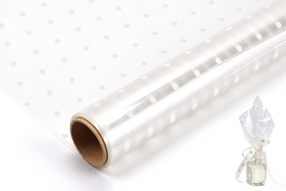 Clear Waterproof OPP Flower Bouquet Wrapping Paper Rolls - Small White Polka Dots