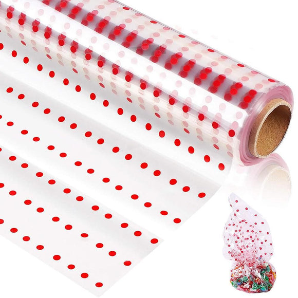Clear Waterproof OPP Flower Bouquet Wrapping Paper Rolls - Small White Polka Dots
