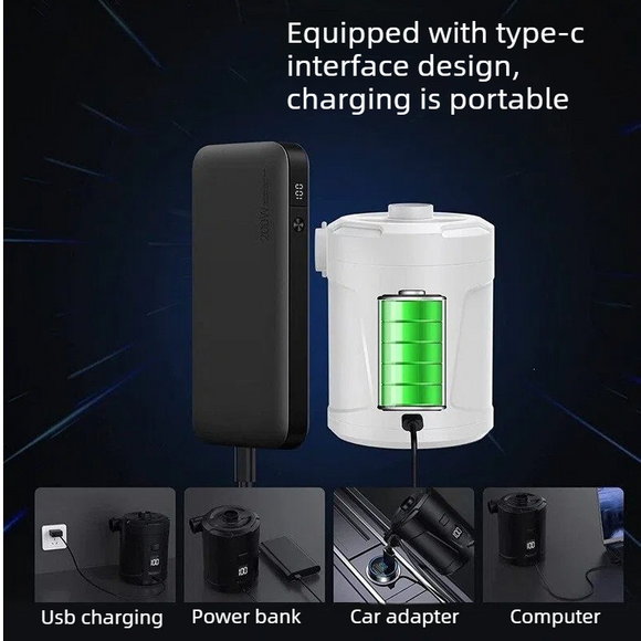 Outdoor Camping Digital Electric Air Pump, 5200mAh Built-in Battery, for Air Mattresses and Swim Rings - White