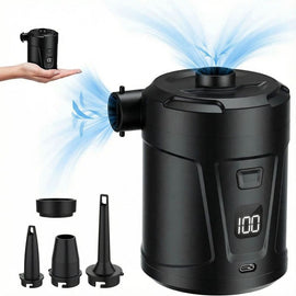 Outdoor Camping Digital Electric Air Pump, 5200mAh Built-in Battery, for Air Mattresses and Swim Rings - Black
