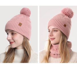 Women's Fashionable Winter 3-Piece Set: Knit Hat, Scarf, and Gloves.  A must-have for outdoor skiing and cycling - Pink - 0
