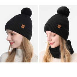 Women's Fashionable Winter 3-Piece Set: Knit Hat, Scarf, and Gloves.  A must-have for outdoor skiing and cycling - Black - 0