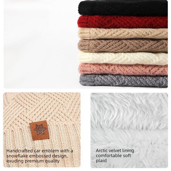 Women's Fashionable Winter 3-Piece Set: Knit Hat, Scarf, and Gloves.  A must-have for outdoor skiing and cycling—Beige