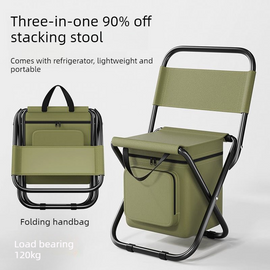 3-in-1 Outdoor Folding Chair with 10L Insulated Cooler, Durable Oxford Fabric, for Camping and Picnics - Green