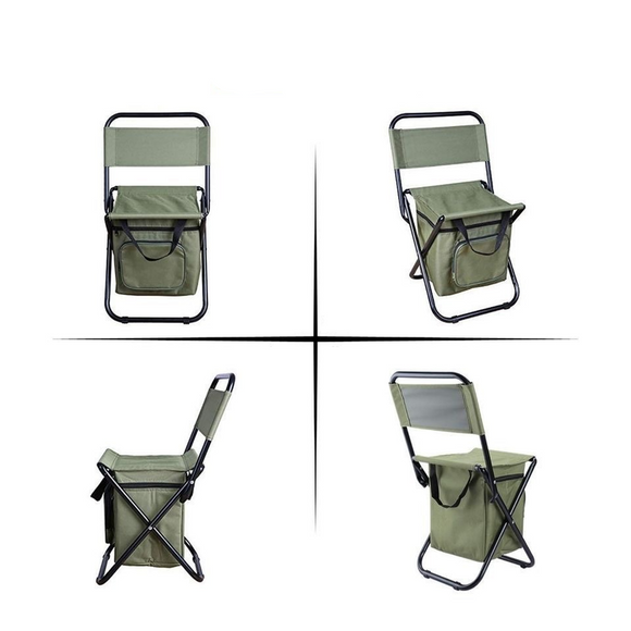 3-in-1 Outdoor Folding Chair with 10L Insulated Cooler, Durable Oxford Fabric, for Camping and Picnics - Green