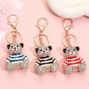 Blue - Rhinestone Striped Bear Keychain, Cute Enamel Cartoon Bear Bag Charm Pendant, Alloy Bling Key Ring Accessories for Gifts & Bag Decoration-5