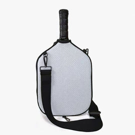 Pickleball Paddle Cover, Breathable Perforated Racket Protector Case with Zipper Pocket & Adjustable Crossbody Strap - White