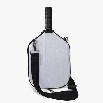 Pickleball Paddle Cover, Breathable Perforated Racket Protector Case with Zipper Pocket & Adjustable Crossbody Strap - White