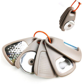 5 In 1 Portable Kitchen Gadget Set, Stainless Steel Pizza Cutter, Peeler, Cheese Grater, Garlic Grinder & Bottle Opener Multi-function Kitchen Tools(2-pack) - 0