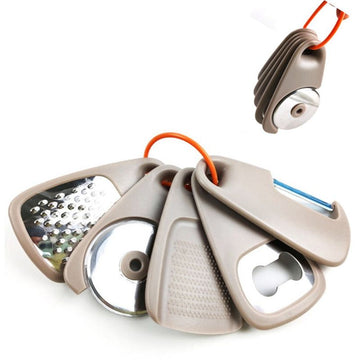 5 In 1 Portable Kitchen Gadget Set, Stainless Steel Pizza Cutter, Peeler, Cheese Grater, Garlic Grinder & Bottle Opener Multi-function Kitchen Tools(2-pack) - 0