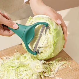 Dual Blade Vegetable Peeler & Cabbage Shredder, 2 in 1 Stainless Steel Julienne Slicer for Cabbage, Carrot, Potato, Fruit Salad Making - 0