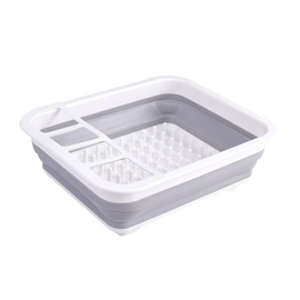 Multi Compartment Plastic Kitchen Utensil Holder, Foldable Dish Drain Basket for Bowl Plate Cup Chopsticks Storage