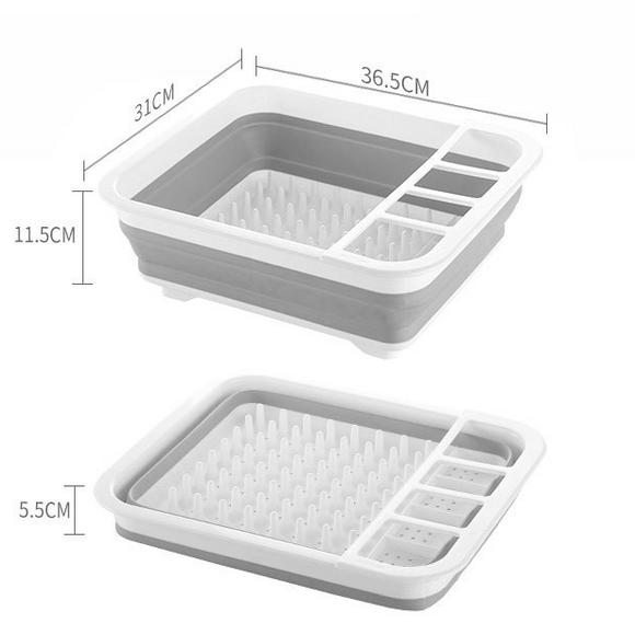 Multi Compartment Plastic Kitchen Utensil Holder, Foldable Dish Drain Basket for Bowl Plate Cup Chopsticks Storage