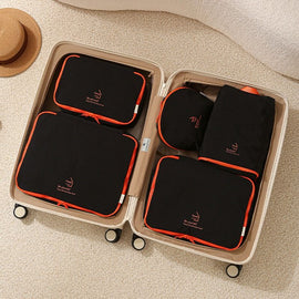 5-Piece Travel Packing Cubes, Wrinkle-Resistant Nylon Luggage Organizer Bags with Cosmetic Bag & Shoe Bag for Clothing and Toiletries Storage - Black