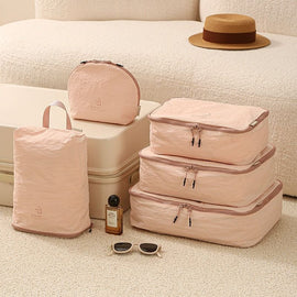 5-Piece Travel Packing Cubes, Wrinkle-Resistant Nylon Luggage Organizer Bags with Cosmetic Bag & Shoe Bag for Clothing and Toiletries Storage - Black - 0
