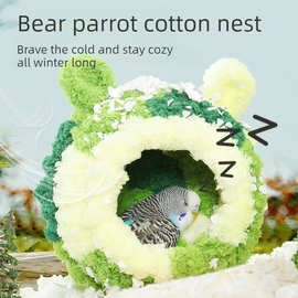 Thick Coral Fleece Winter Bird House with Plastic Frame & Metal Screw Hook for Budgies and Cockatiels - Blue - 0