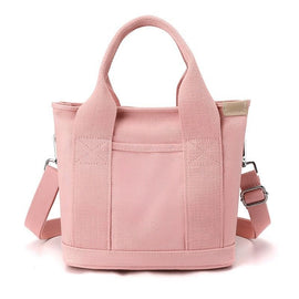 Multi-Compartment Canvas Tote Bag, 3-Way Handheld, Crossbody, and Shoulder Bag with Adjustable Strap for Daily Work and Shopping - Pink