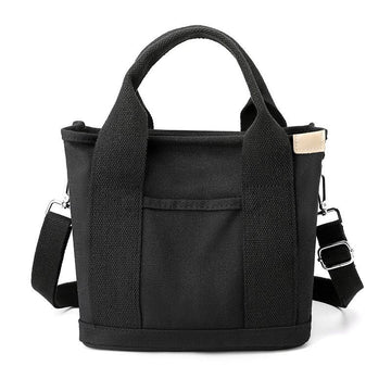 Multi-Compartment Canvas Tote Bag, 3-Way Handheld, Crossbody, and Shoulder Bag with Adjustable Strap for Daily Work and Shopping - Black
