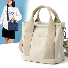 Multi-Compartment Canvas Tote Bag, 3-Way Handheld, Crossbody, and Shoulder Bag with Adjustable Strap for Daily Work and Shopping - Khaki