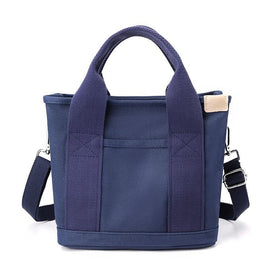 Multi-Compartment Canvas Tote Bag, 3-Way Handheld, Crossbody, and Shoulder Bag with Adjustable Strap for Daily Work and Shopping - Blue