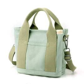 Multi-Compartment Canvas Tote Bag, 3-Way Handheld, Crossbody, and Shoulder Bag with Adjustable Strap for Daily Work and Shopping - Green