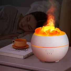 Himalayan Salt Stone Flame Aroma Diffuser, 4 in 1 Essential Oil Humidifier with Warm Night Light, Timer Ultrasonic Cool Mist Diffuser for Home Bedroom - 0