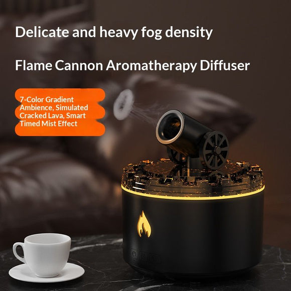 Cannon-Shaped Smoke Ring Aroma Diffuser and Humidifier, 2 Mist Modes, RGB Color-Changing Lava Lamp Essential Oil Diffuser, for Home Desk - White Gold