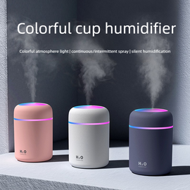 Mini Colorful Cup Humidifier, 300ml Portable USB Cool Mist Humidifier with 7-Color Night Light, for Car, Bedroom, Desk, and Office - Pink - 0