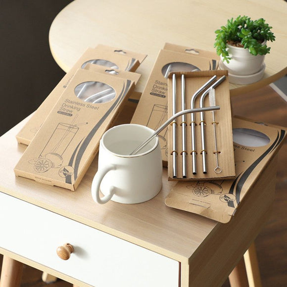 Food-Grade 304 Stainless Steel Drinking Straw Set—1 Thick Straw + 2 Thin Straws