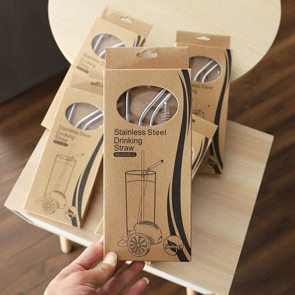 Food-Grade 304 Stainless Steel Drinking Straw Set—4 Curved Straws
