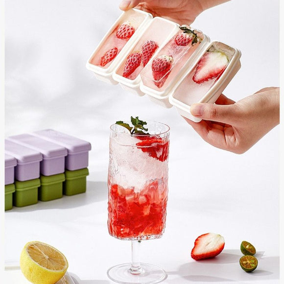 Long Ice Brick Mold, Ice Tray with Lid for Home, Food Freezing Mold—Purple