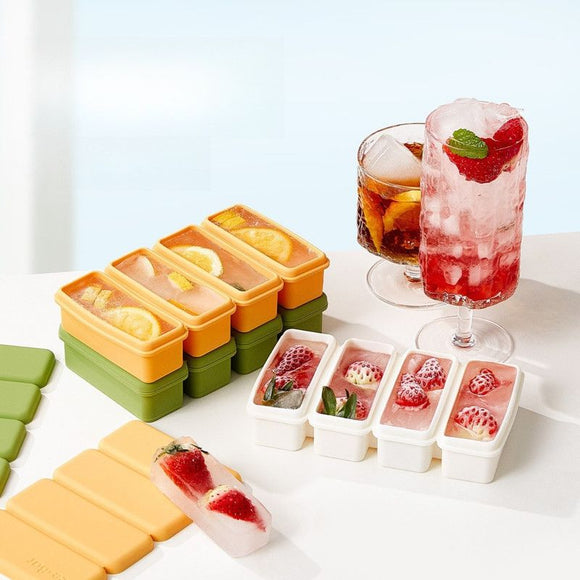 Long Ice Brick Mold, Ice Tray with Lid for Home, Food Freezing Mold—Yellow