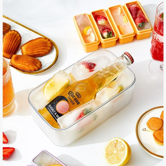 Long Ice Brick Mold, Ice Tray with Lid for Home, Food Freezing Mold—Yellow