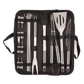 20pcs Barbecue Utensils Food Grade Stainless Steel Skewer Fork Knife BBQ Tool Set for Camping Hiking
