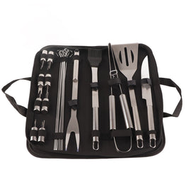 20pcs Barbecue Utensils Food Grade Stainless Steel Skewer Fork Knife BBQ Tool Set for Camping Hiking - 0