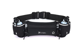Hydration Running Belt with 2 Water Bottles and Phone Pouch for Marathon Hiking - Black